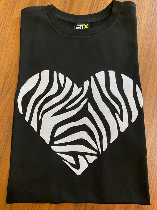 Black and White Glitter Zebra Heart T-Shirt