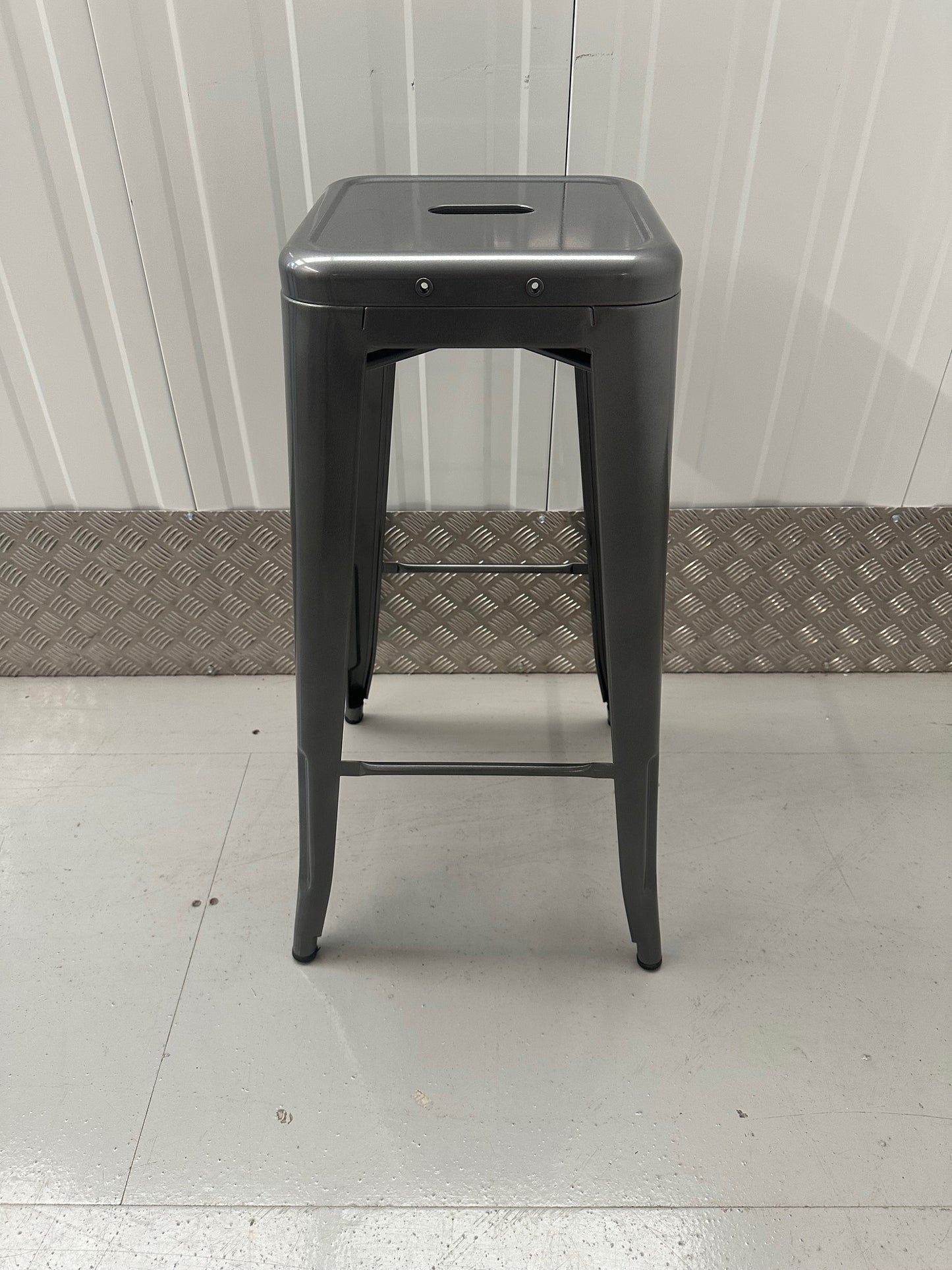Tolix Style Stacking 76cm Stool - Gloss Gun Metal finish Powder Coated Steel Frame