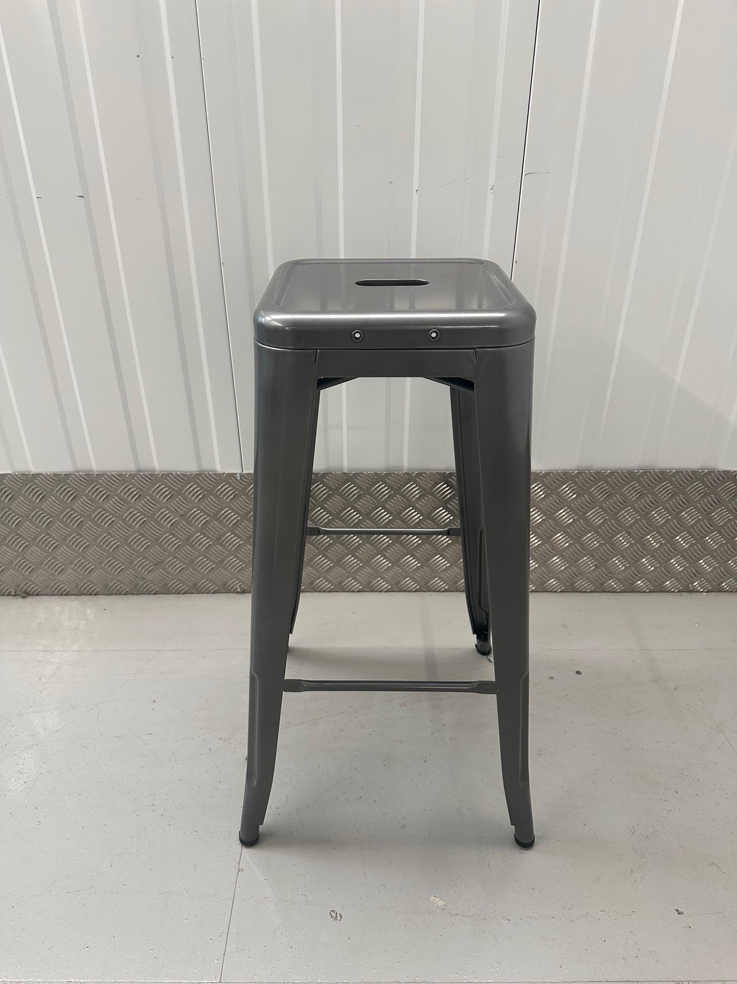 Tolix Style Stacking 76cm Stool - Gloss Gun Metal finish Powder Coated Steel Frame
