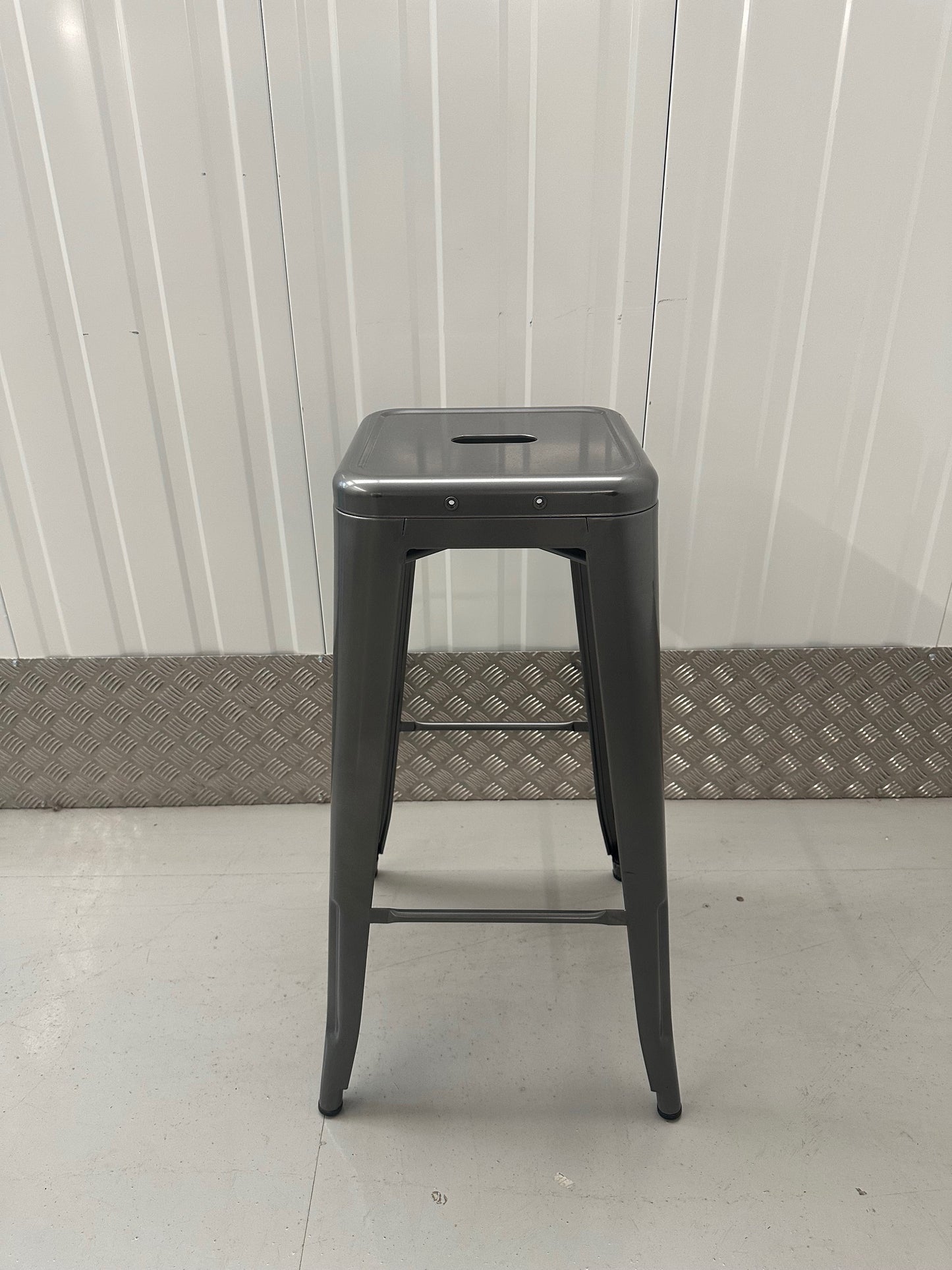 Tolix Style Stacking 76cm Stool - Gloss Gun Metal finish Powder Coated Steel Frame