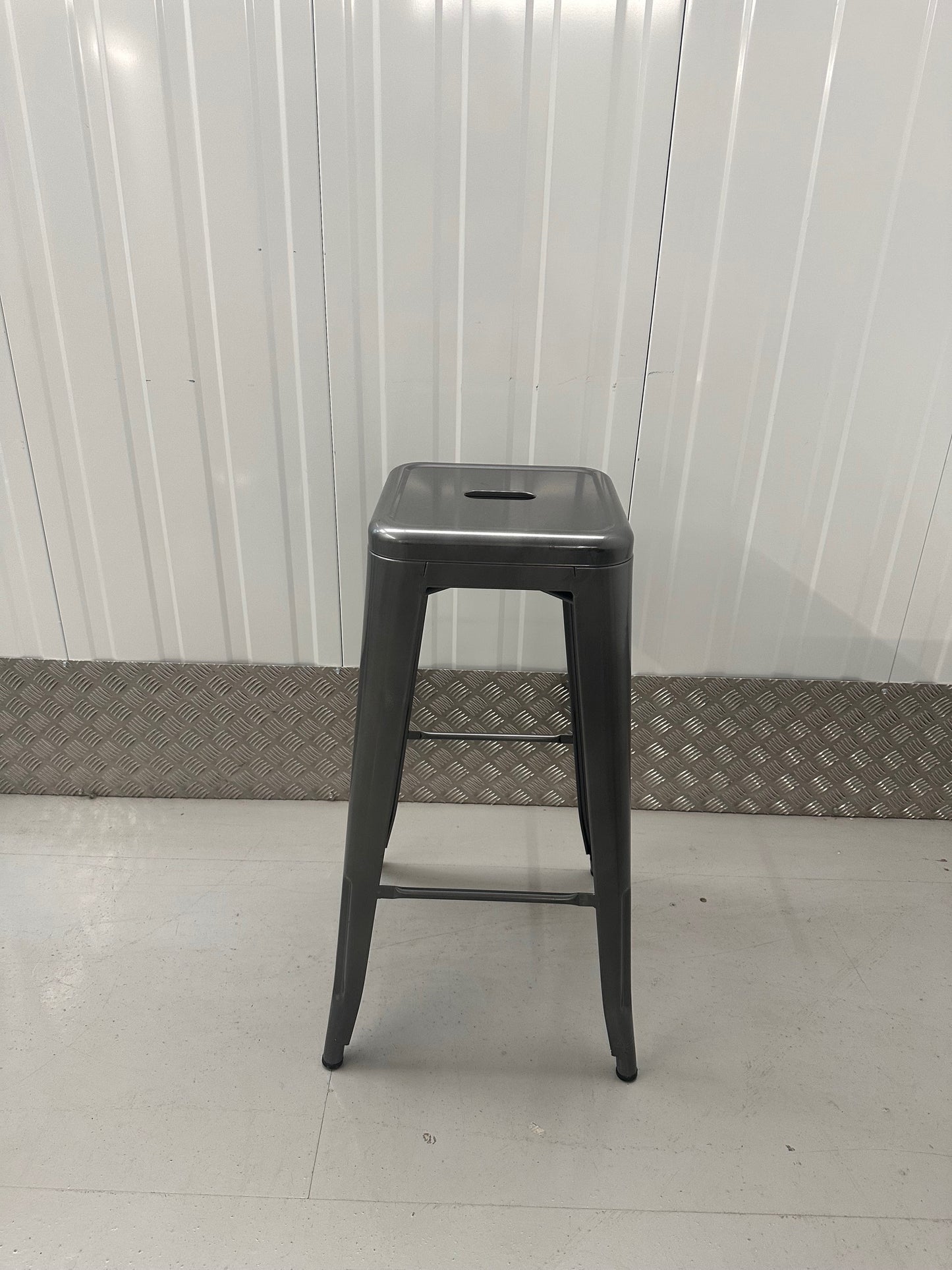 Tolix Style Stacking 76cm Stool - Gloss Gun Metal finish Powder Coated Steel Frame