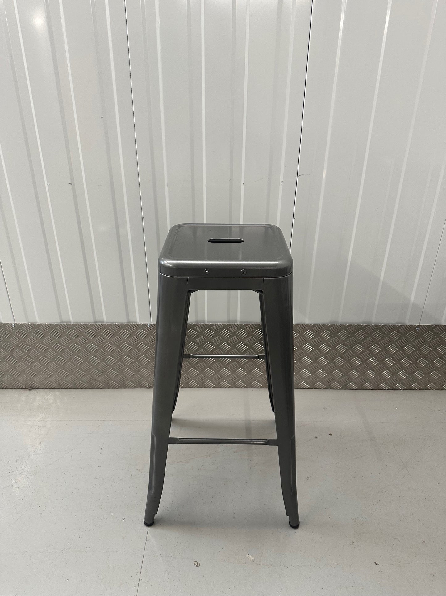 Tolix Style Stacking 76cm Stool - Gloss Gun Metal finish Powder Coated Steel Frame