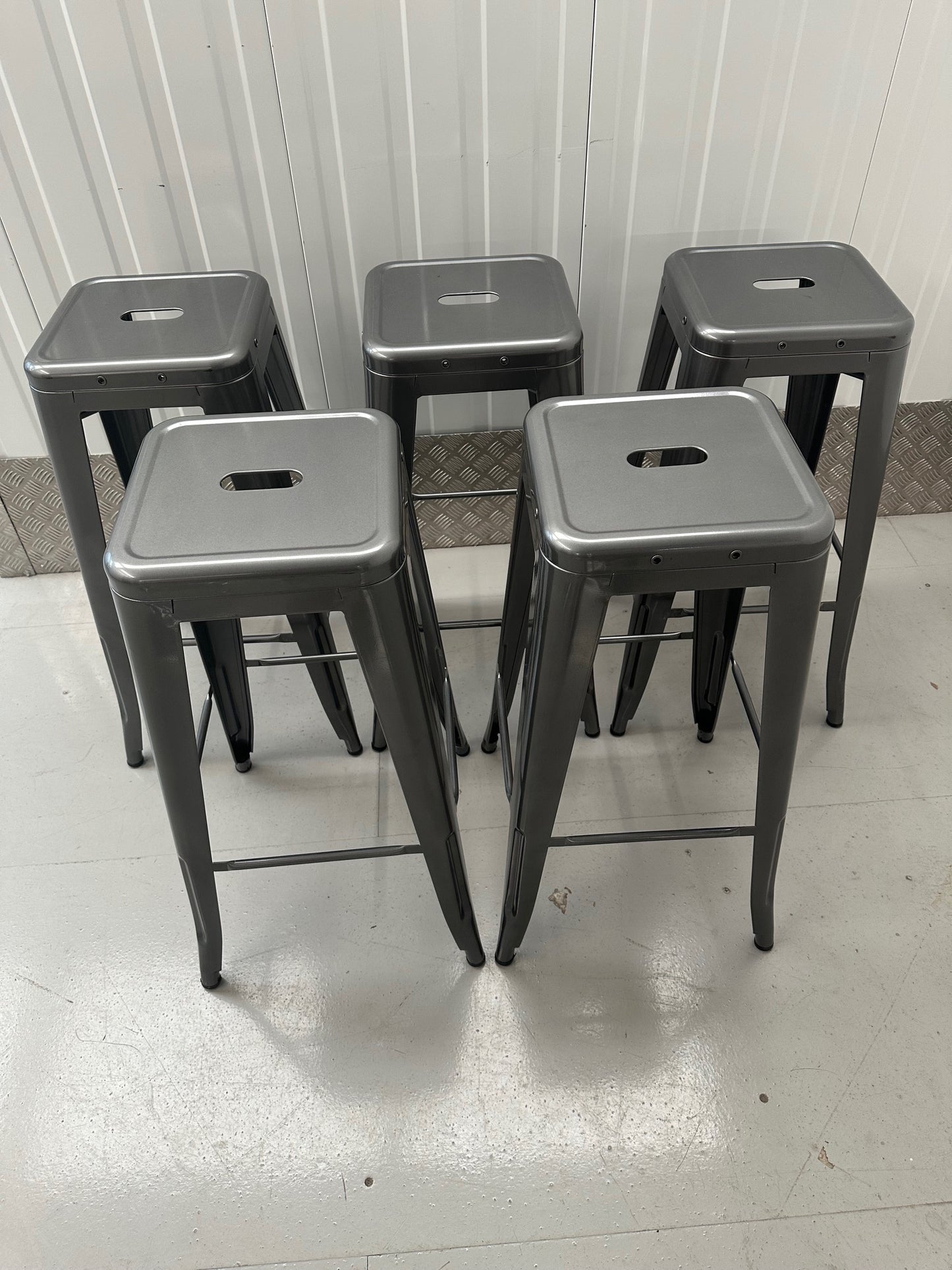 Tolix Style Stacking 76cm Stool - Gloss Gun Metal finish Powder Coated Steel Frame