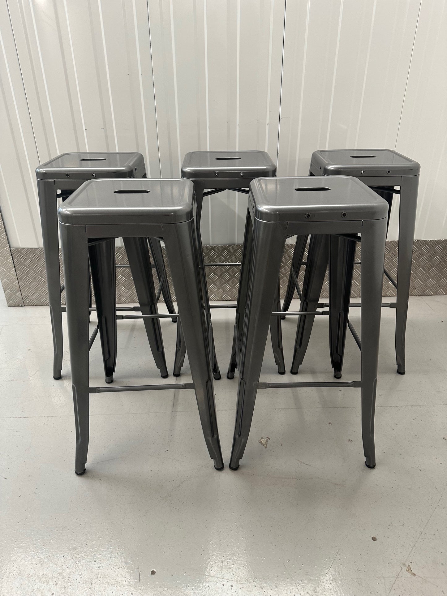 Tolix Style Stacking 76cm Stool - Gloss Gun Metal finish Powder Coated Steel Frame
