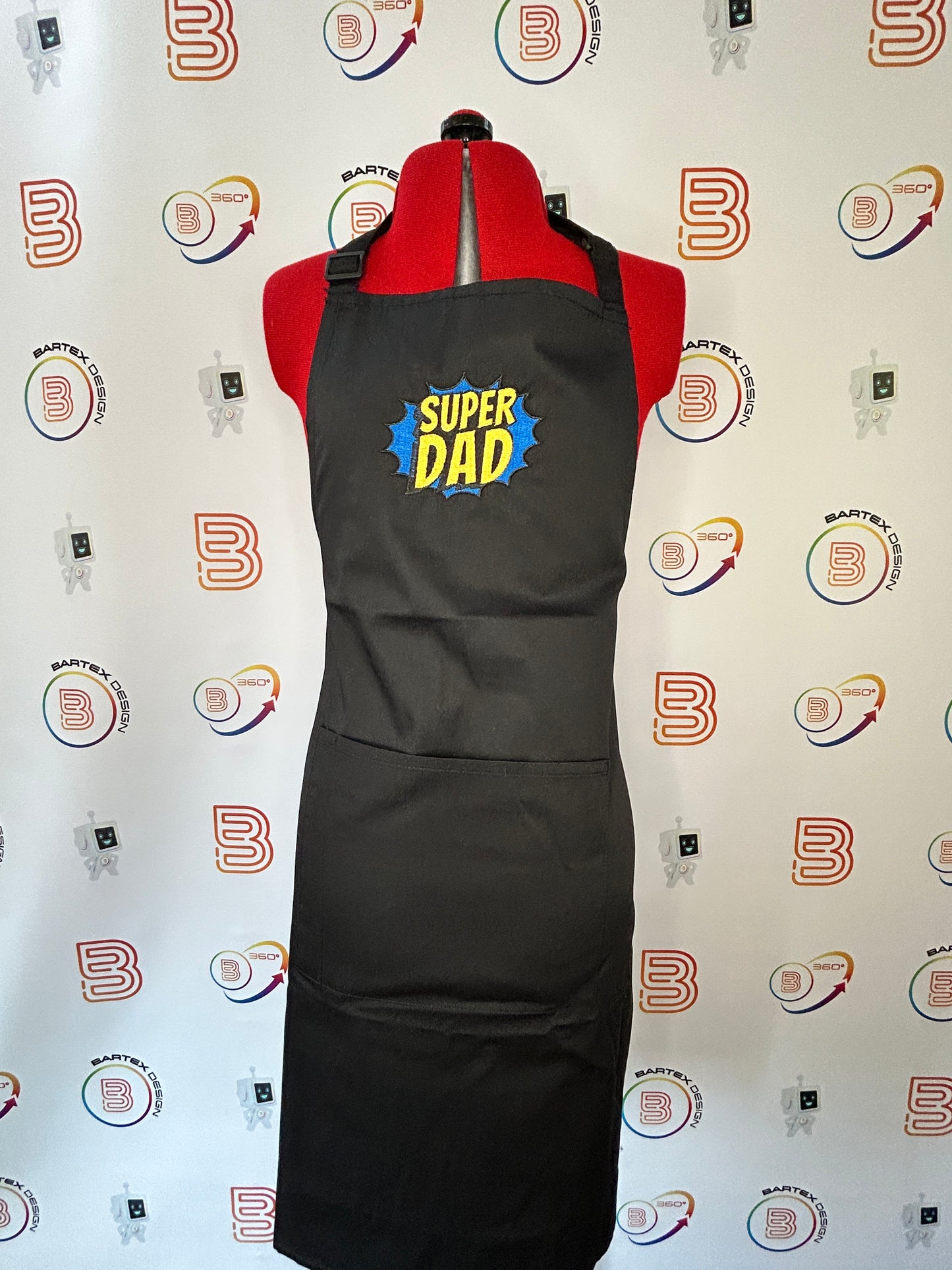 Black Apron with Pocket - Embroidered Super Dad